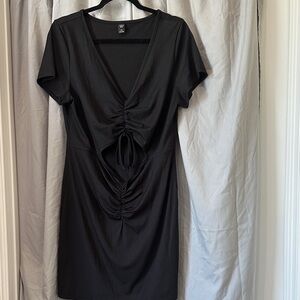 SHEIN Black Ruched Midi Dress